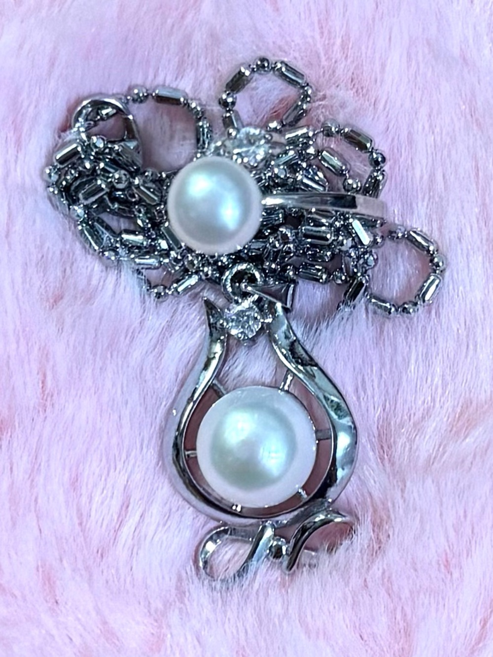 Elegant Sterling Silver White South Sea Pearl Pendant Necklace & Adjustable Ring